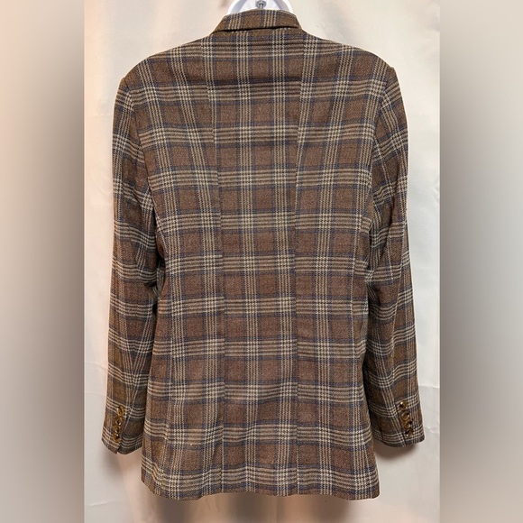 Urban‎ Outfitters Sz Large  Linen Beige /Brown Plaid Blazer - Picture 2 of 10